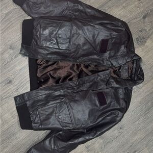 MICHELIN AIRCRAFT TIRE DARK BROWN Leather Jacket